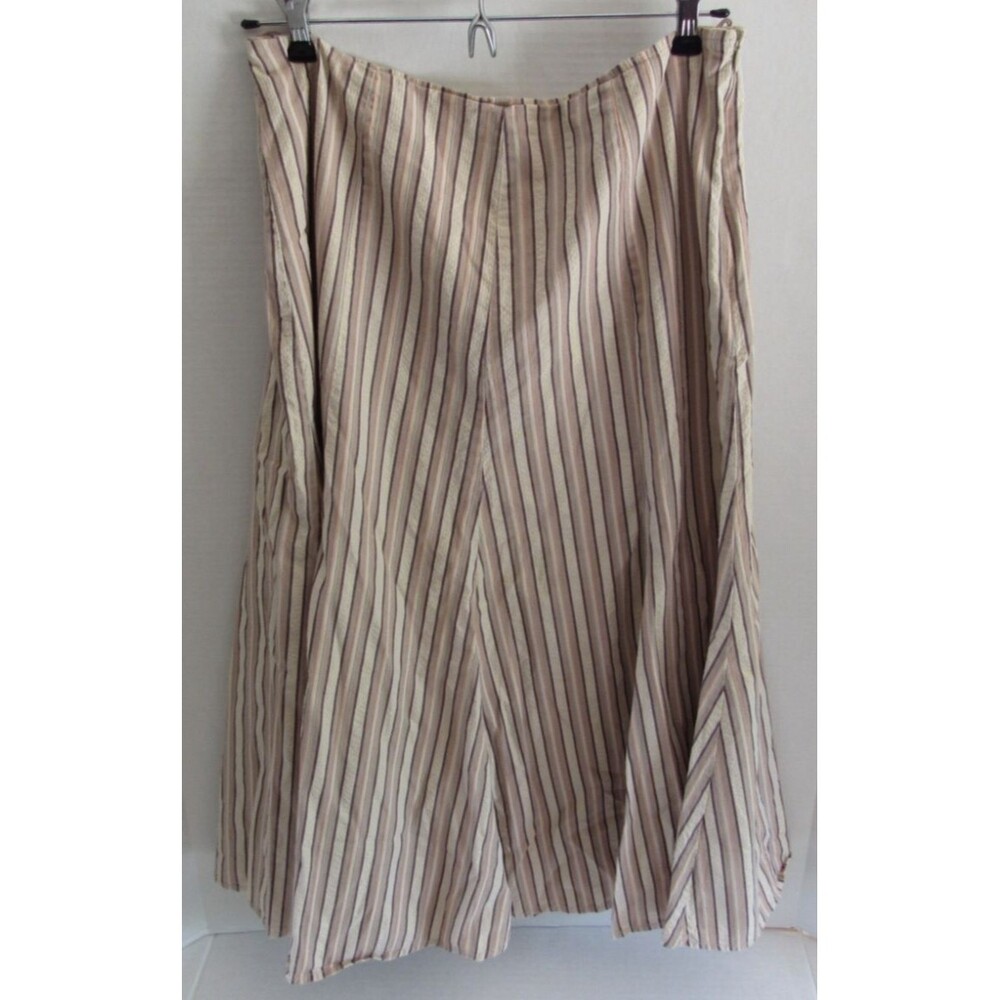 B. Moss Fit and Flare Midi Lined Side Zip Brown & Cream Striped Skirt Size 10